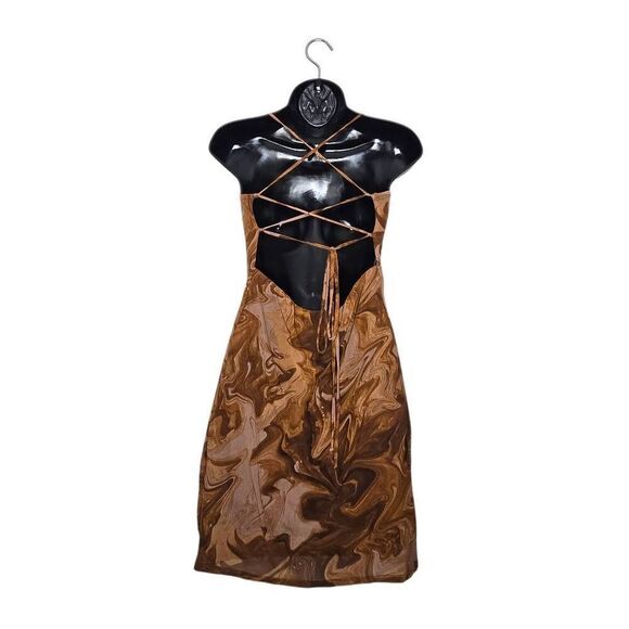 Urban Outfitters Dress Size Small Tan and Brown Y2K Marble Tie Back - Picture 4 of 6